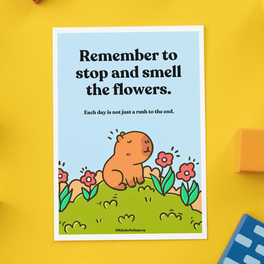 KB Postcard - "Smell the flowers" by KINDERBEINGS.COM